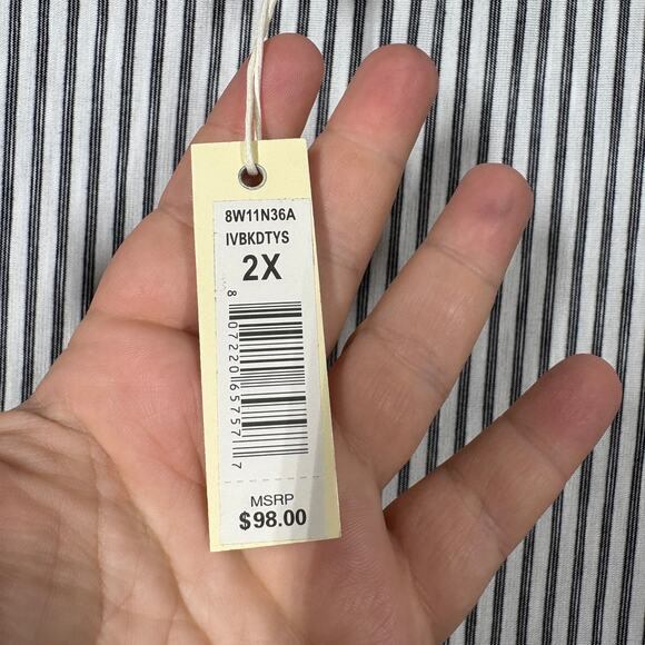 Max Studio Plus Size 2X Tunic Top White Stripe Crew Neck Tie Sleeves Comfy Flowy - Picture 8 of 9